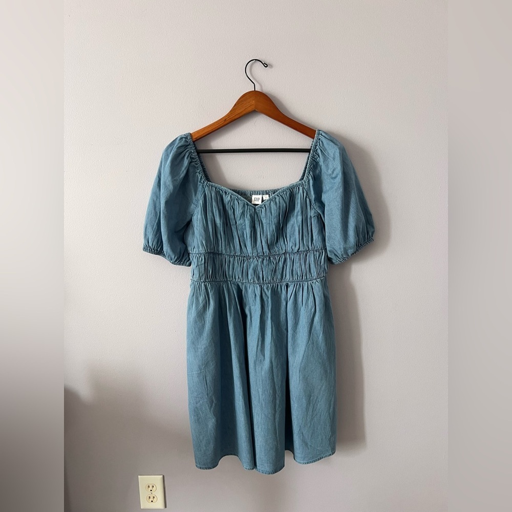 GAP Dusty Blue Smocked Neckline Maxi Dress